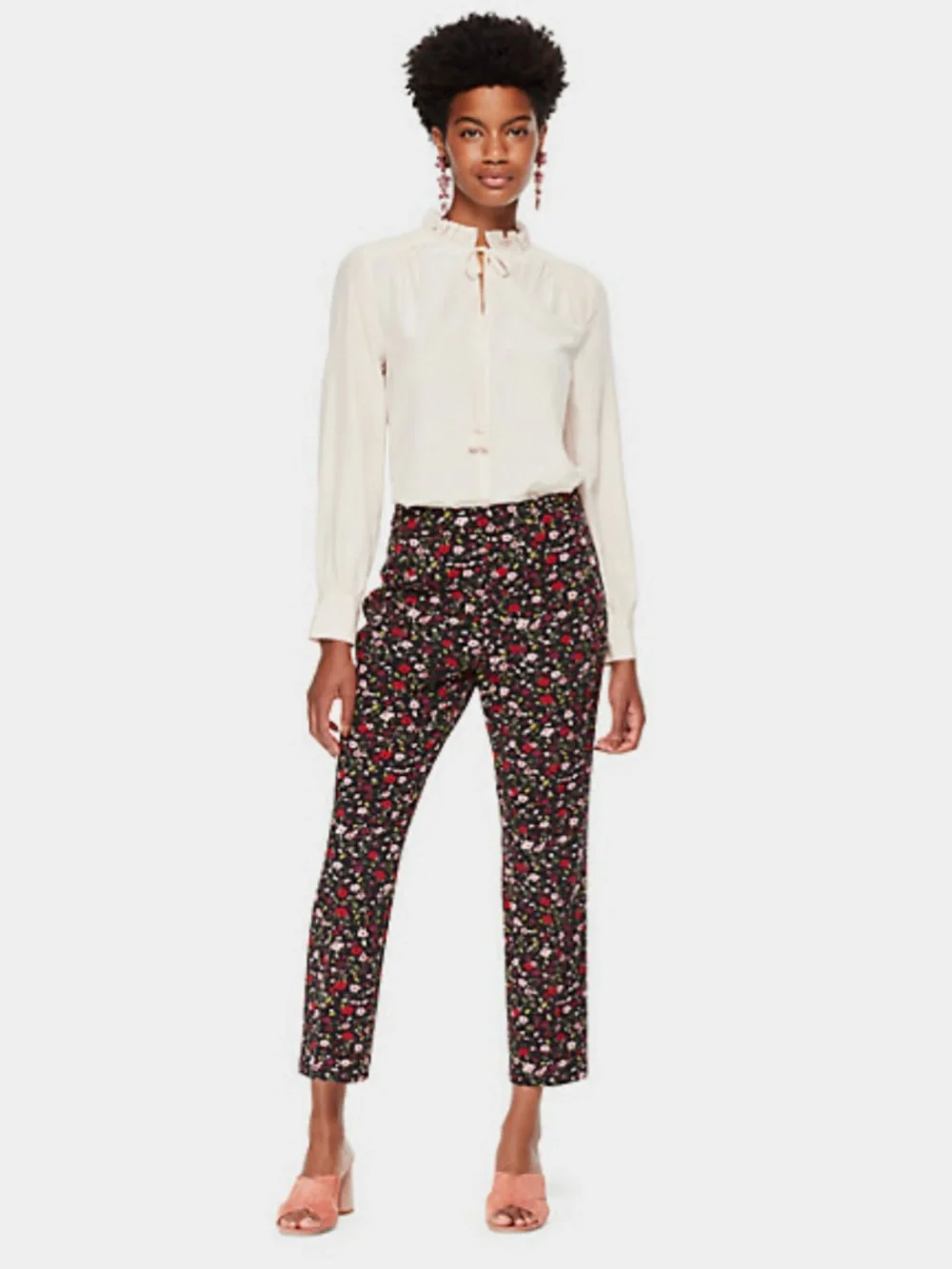 Kate Spade Black Boho Colorful Floral Cigarette Ankle Pant Size 6